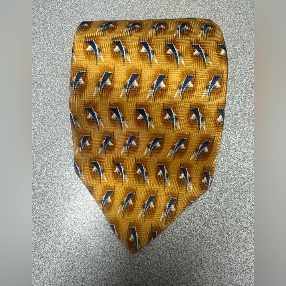 PALATINA Mens 💯% Silk Neck Tie Gold Geometric
